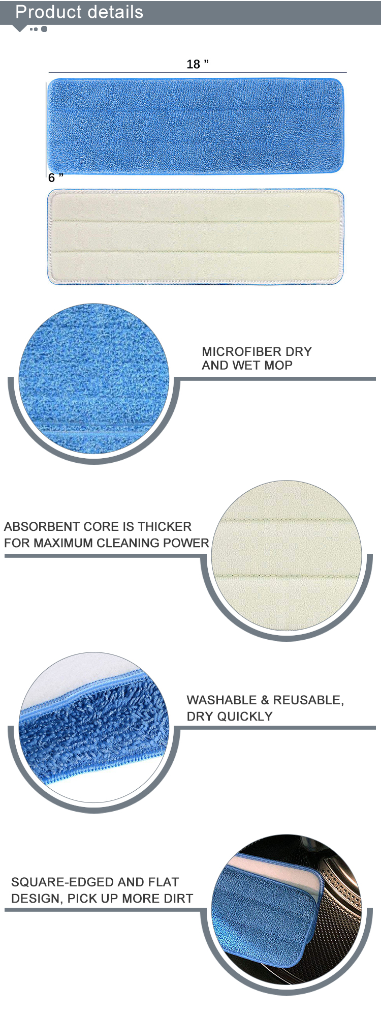 Reusable microfiber flat cleaning flip mop pad deeping cleaning