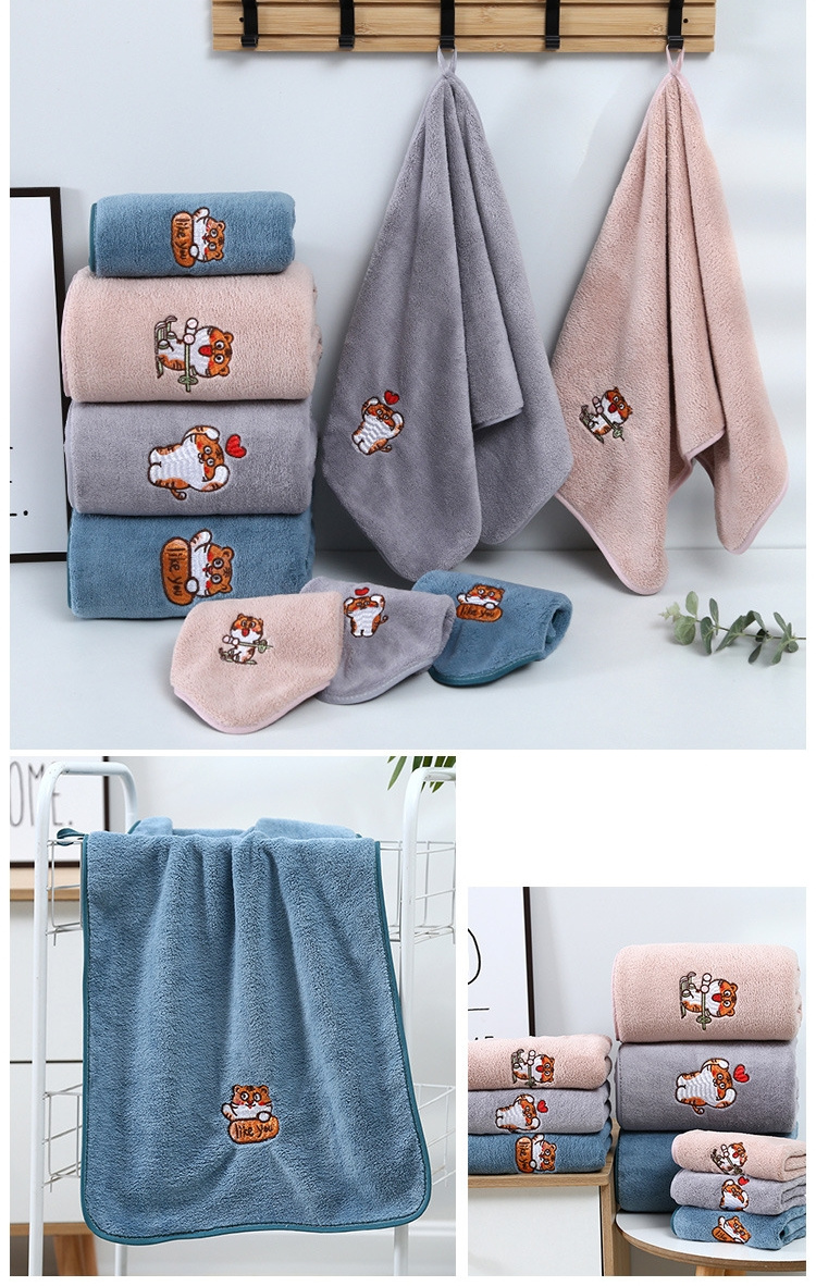 Wholesale cartoon little tiger holidays gift coral fleece velvet face towel microfiber washing towel
