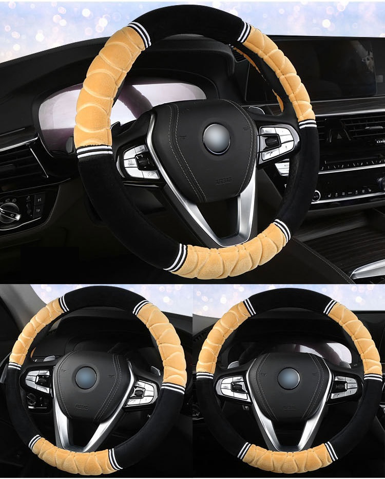Wholesale custom new short plush winter warm anti-slid universal embossed car steering wheel cover for women