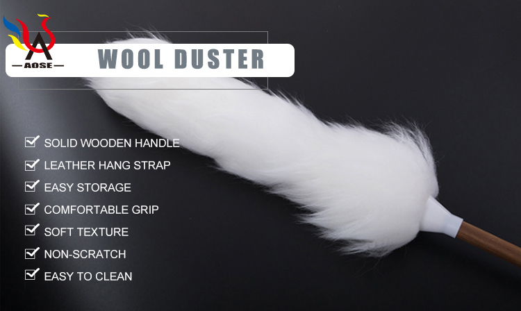 Soft hand sheep wool duster cleaning lambs wooden handle