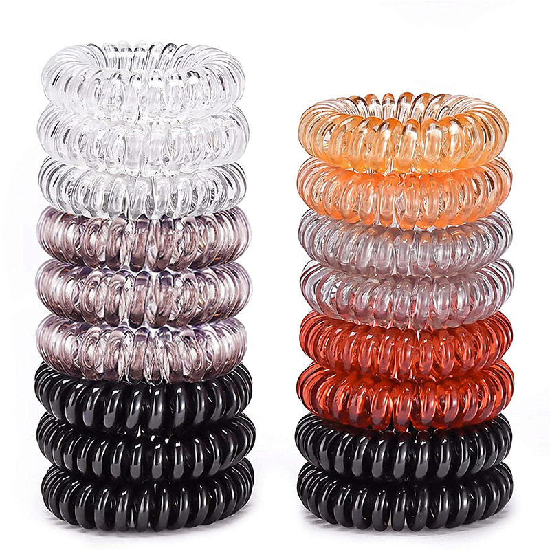 Colorful stretchy silicone wrist coil bracelet elastic coil spiraled hair ties set
