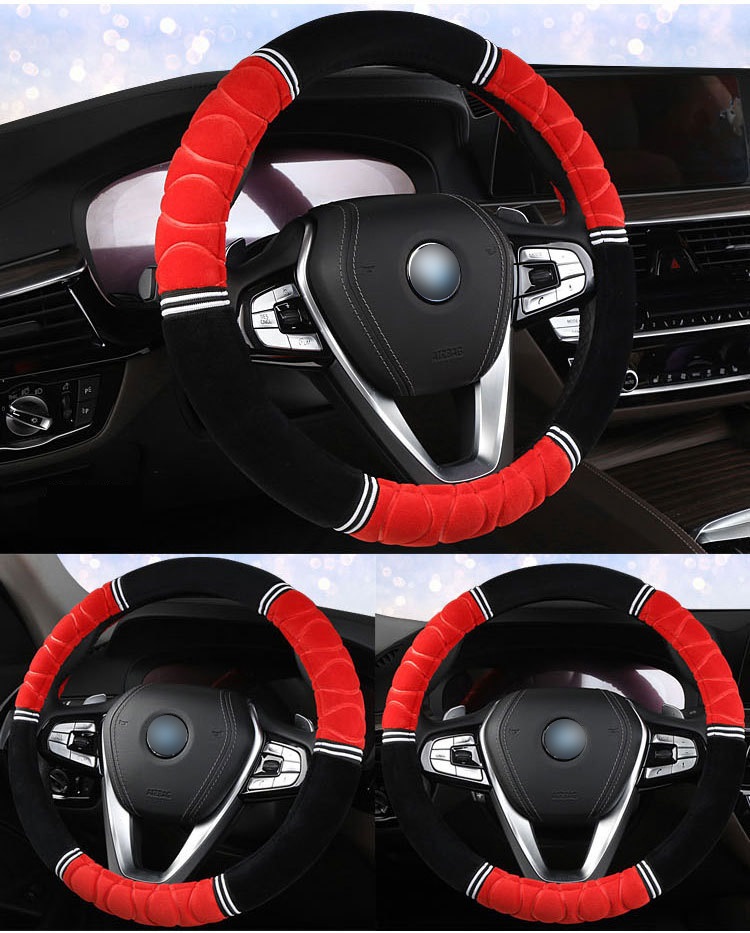 Wholesale custom new short plush winter warm anti-slid universal embossed car steering wheel cover for women