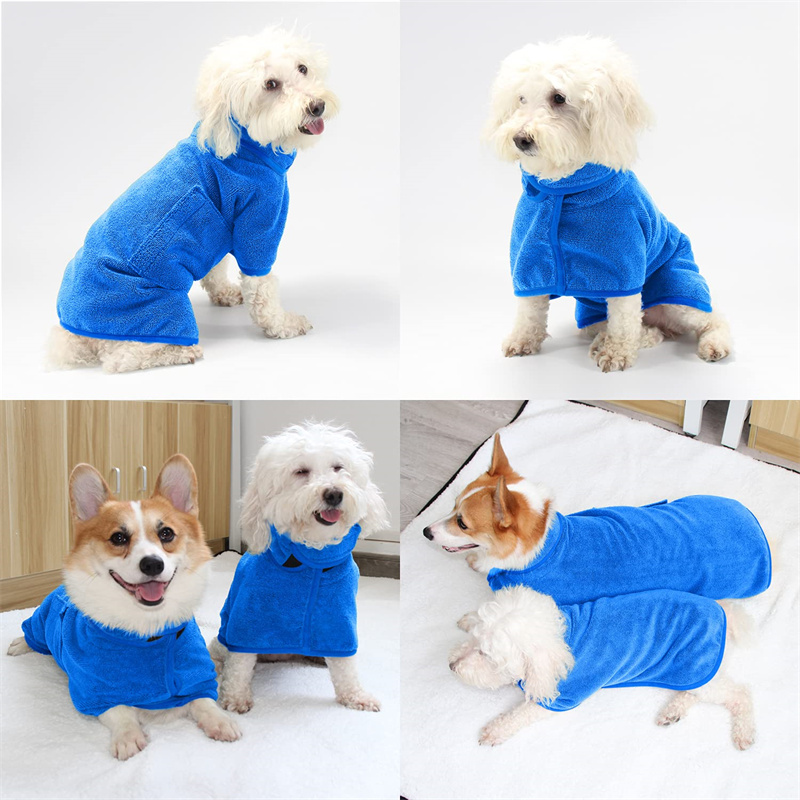 Microfibre fast drying pet dog robe dog drying coat towel robe super absorbent dog clothes