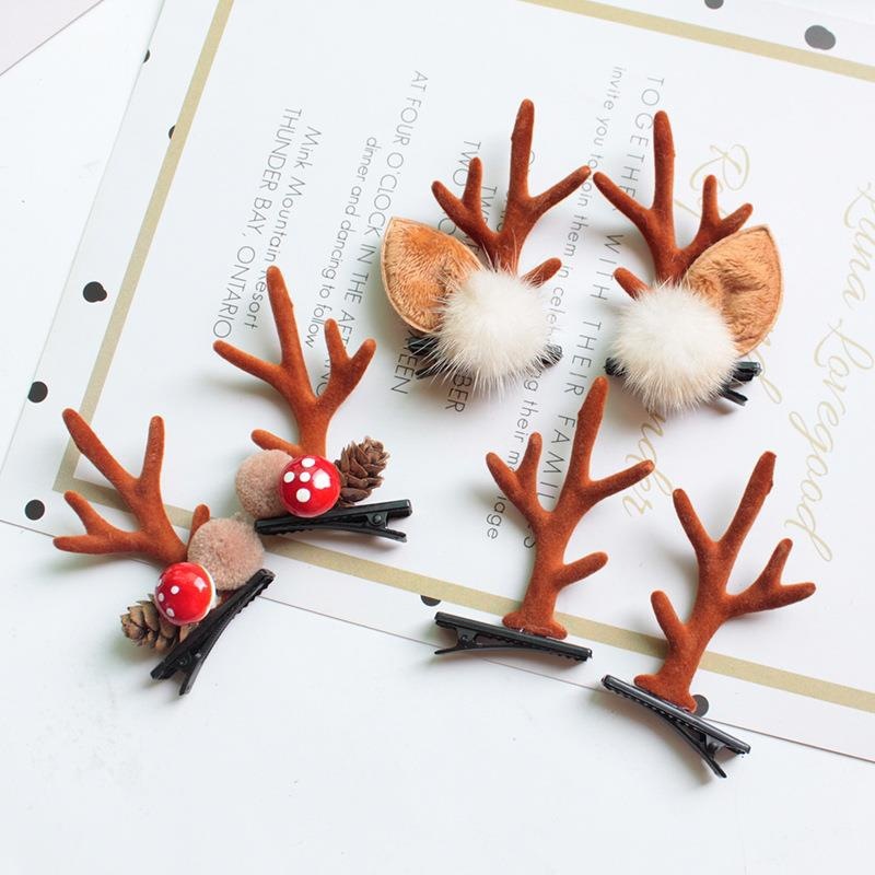 New Christmas Hairpin Small Deer Horns Pair Clip Elk Children's Duckbill Hair Clip