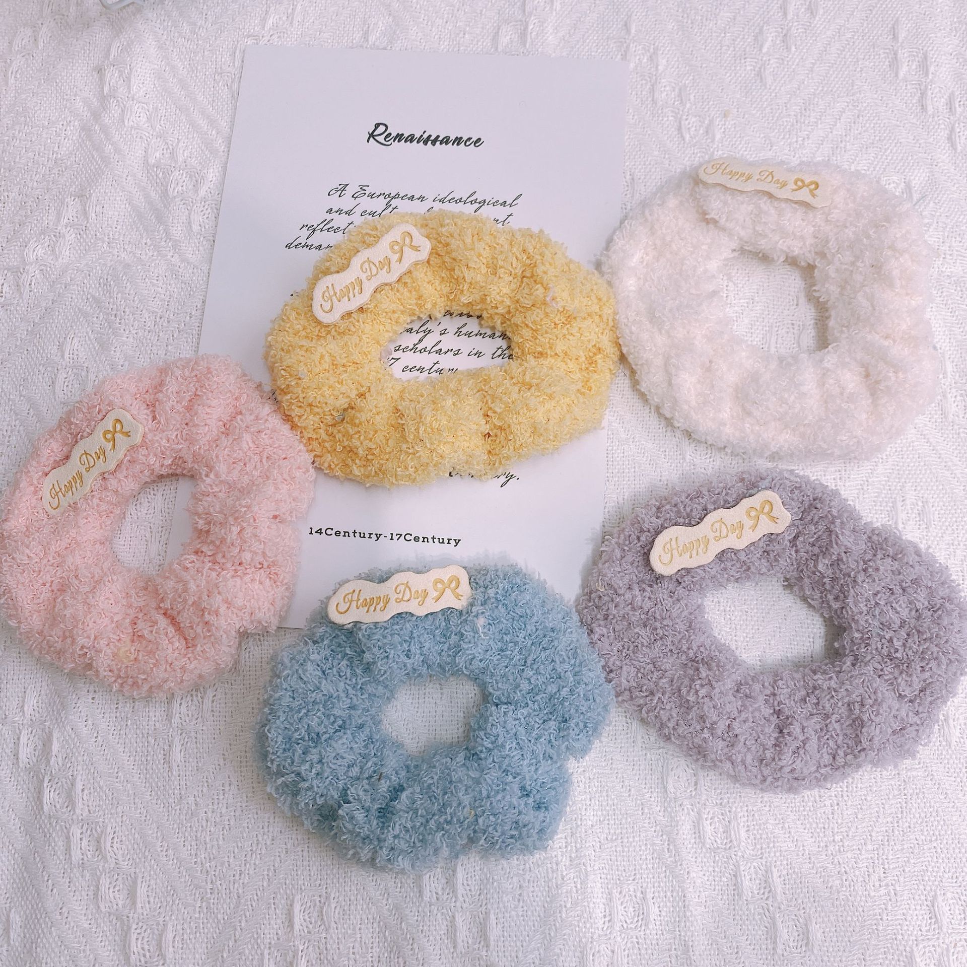 QIYUE Hair Tie Scrunchie Pink Luxury Available Women Plain Pastel Colorful Print White Customize Girl