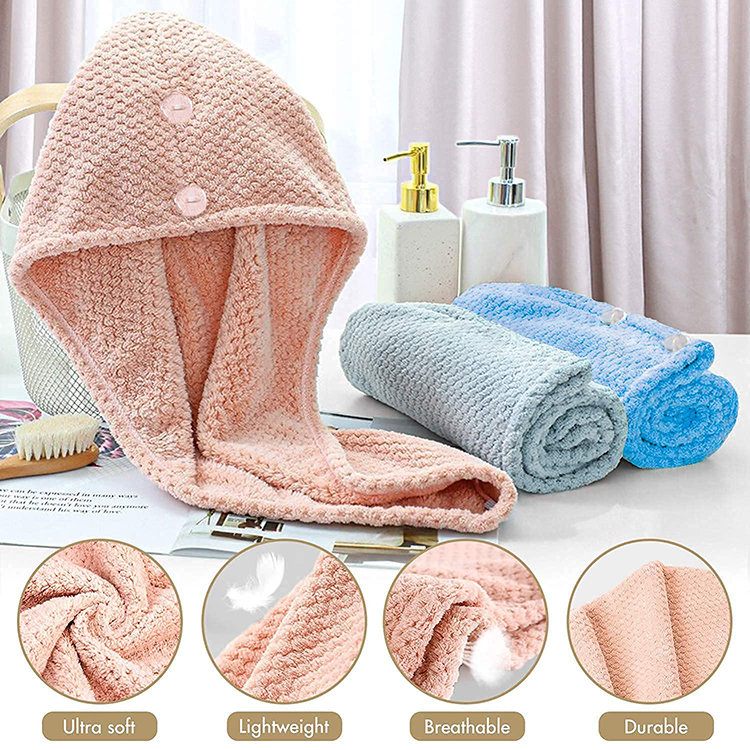 Custom personalized super absorbent quick dry soft magic turban towel with buttons twist wrap microfiber hair towel