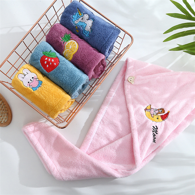 Wholesale coral velvet embroidered super absorbent new style hair quick-drying towel thickening microfiber hair turban towel