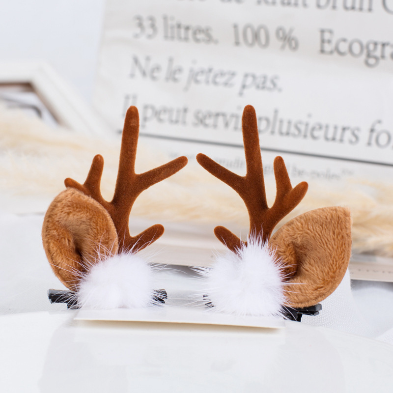 New Christmas Hairpin Small Deer Horns Pair Clip Elk Children's Duckbill Hair Clip