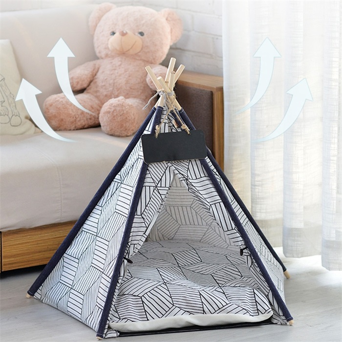 2021 new factory direct sale strong natural cotton canvas material with cushion dog cat bed pet tent