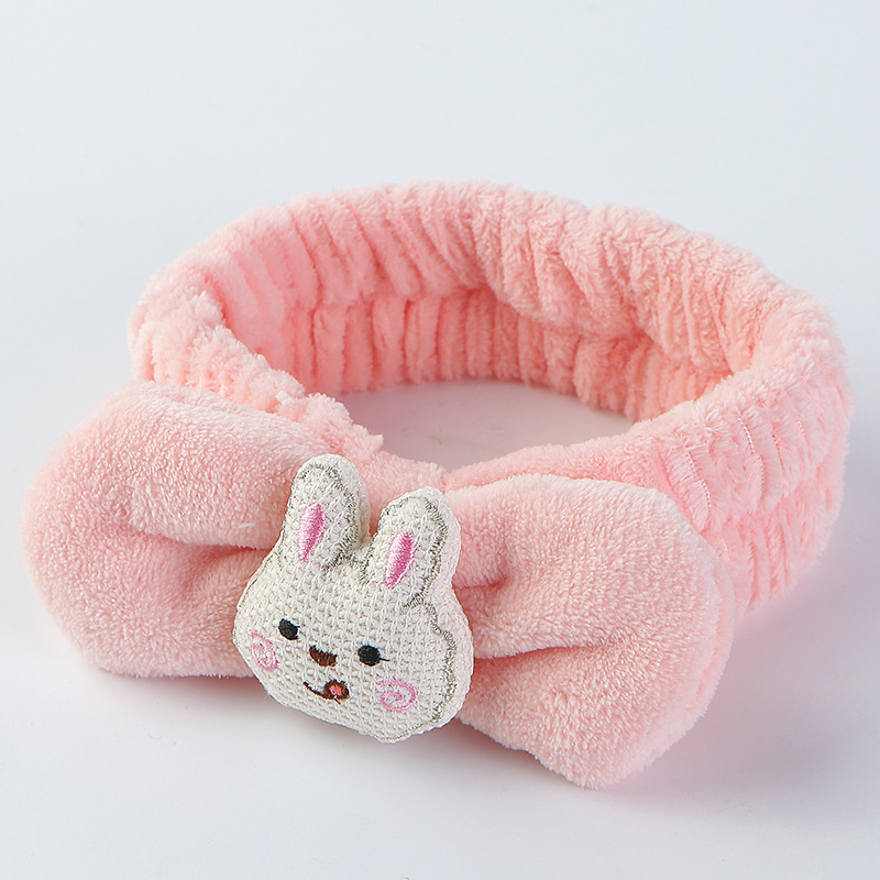 Soft Solid Color Face Makeup Animal  Hair Bands for Washing Face Shower Fluffy Coral Fleece Women Bow Facial Spa Headband