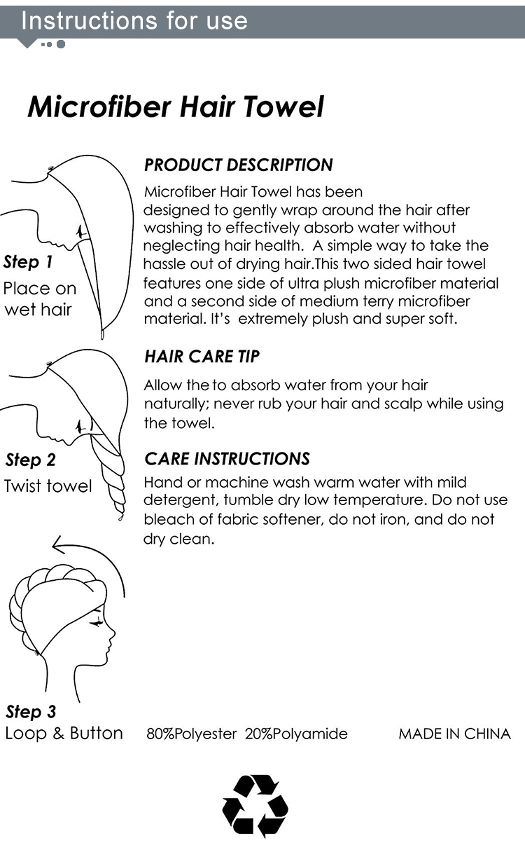 Best selling microfiber hair towel turban quickly drying hair