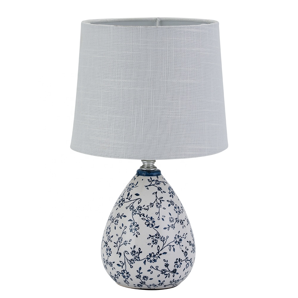 weltalk - Hot selling small blue pattern ceramic table lamp for bedroom decoration glaze painting