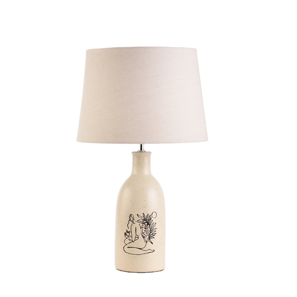 weltalk - Hot selling cream ceramic table lamp with dot, human pattern ceramic table lamp glazing