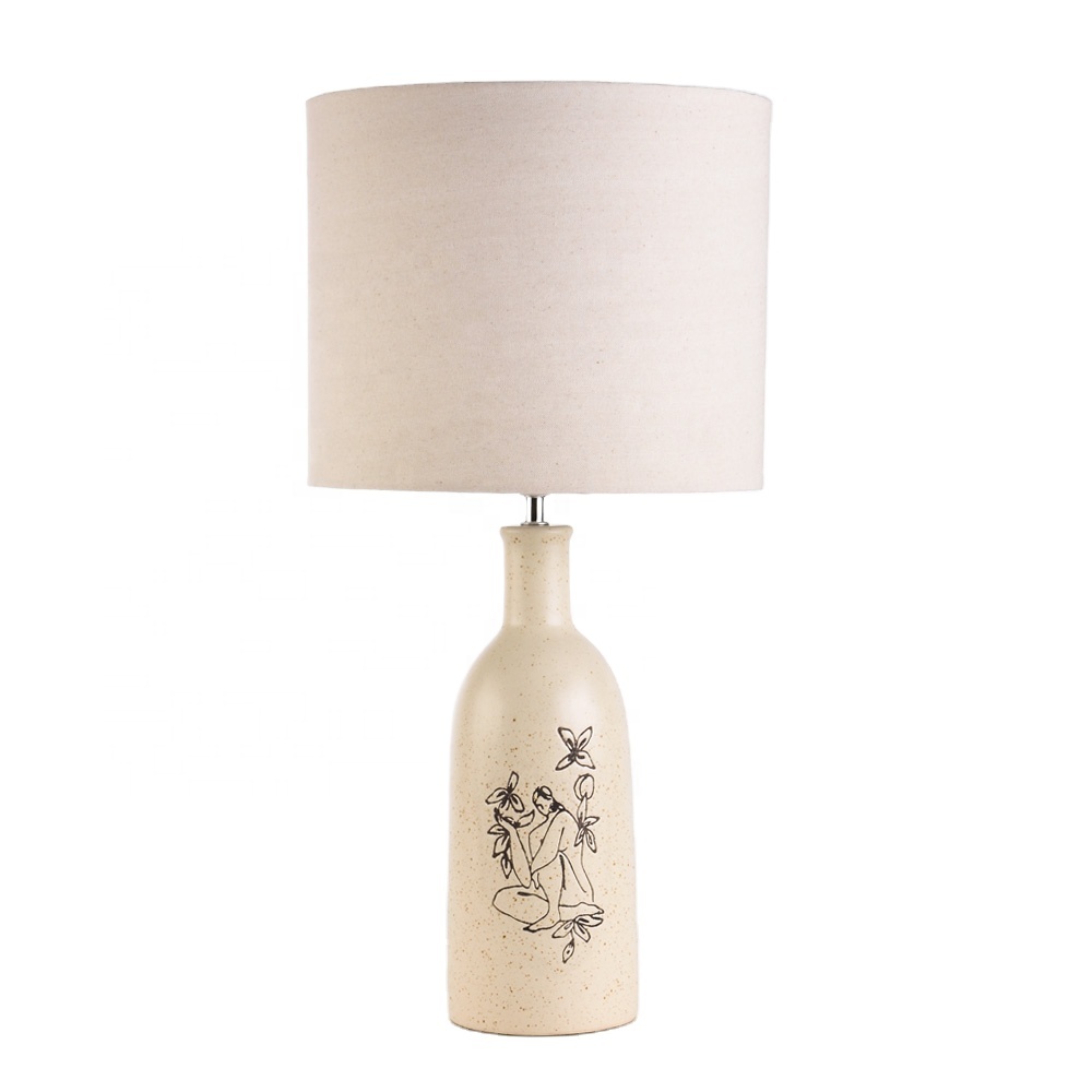 weltalk - Hot selling cream dotted ceramic table lamp, pretty pattern ceramic table lamp, glazing