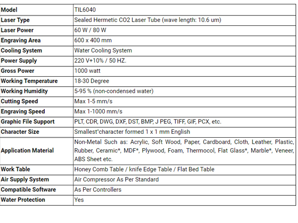 co2 laser tube specification