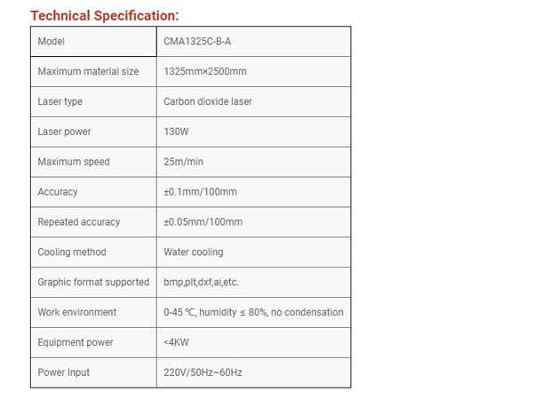 acrylic laser cutting machine specification