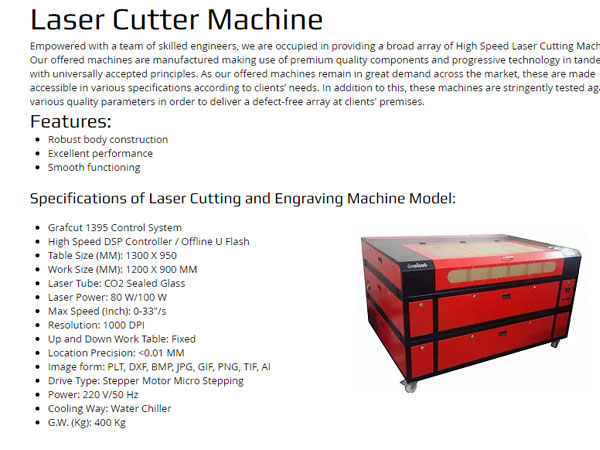 laser cutting & engraving machine specification