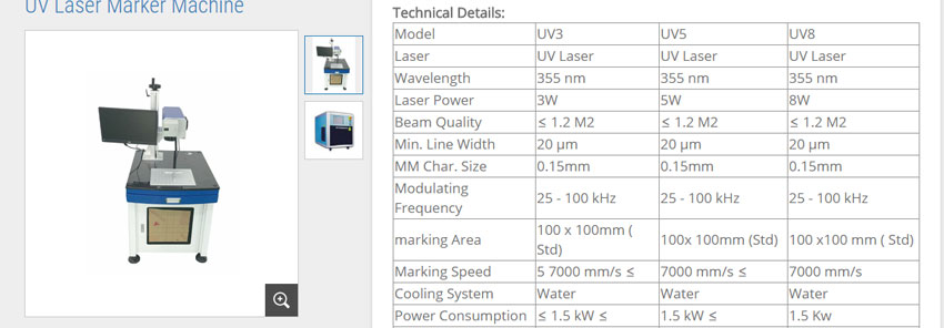 uv laser marking machine parameters