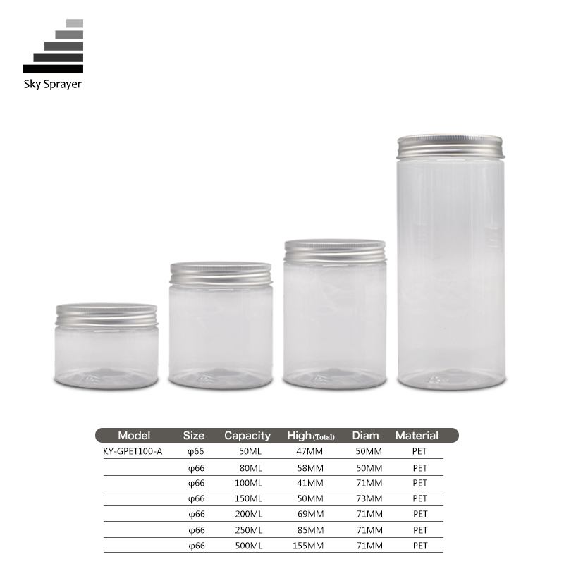 50ml/80ml/100ml/150ml/200ml/250ml/500ml Small Order Quantity Dry Food/Face Cream/Pomade Seal PET Plastic Jar