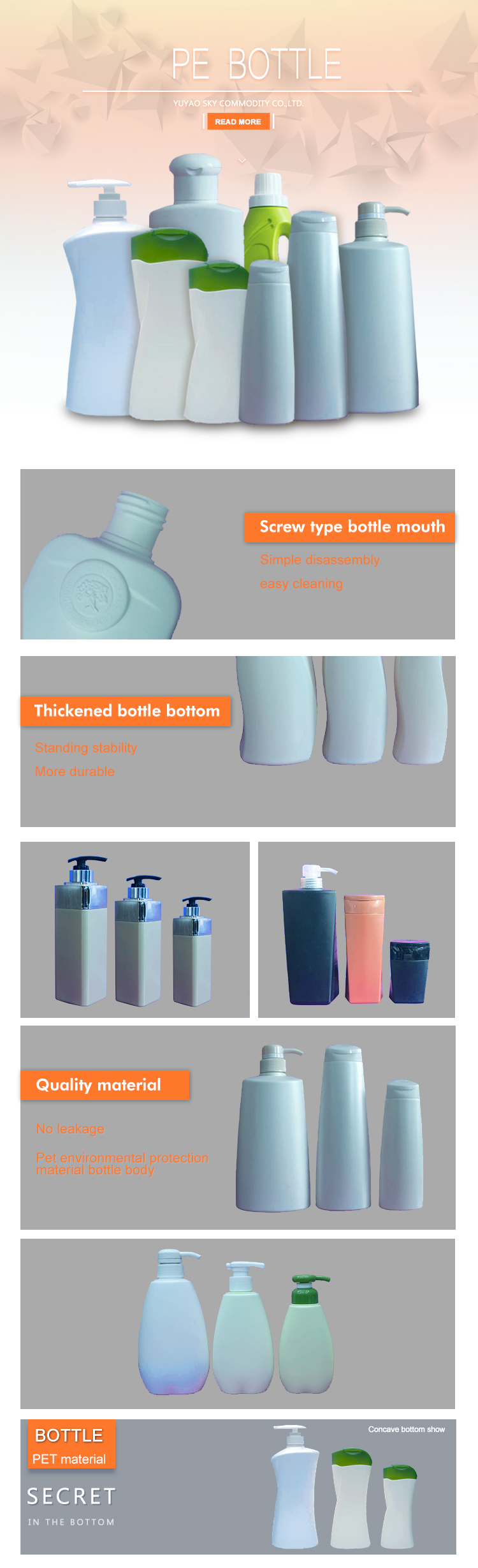 Wholesale Round Shape Orange 500ml Pet Plastic Bottles For Skin Care Packaging