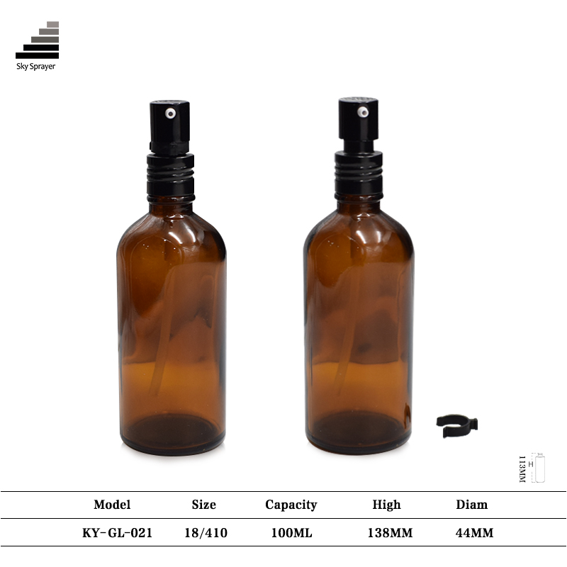 100ml Empty Small Amber Plastic Bottles with Black Fine Mist Sprayers