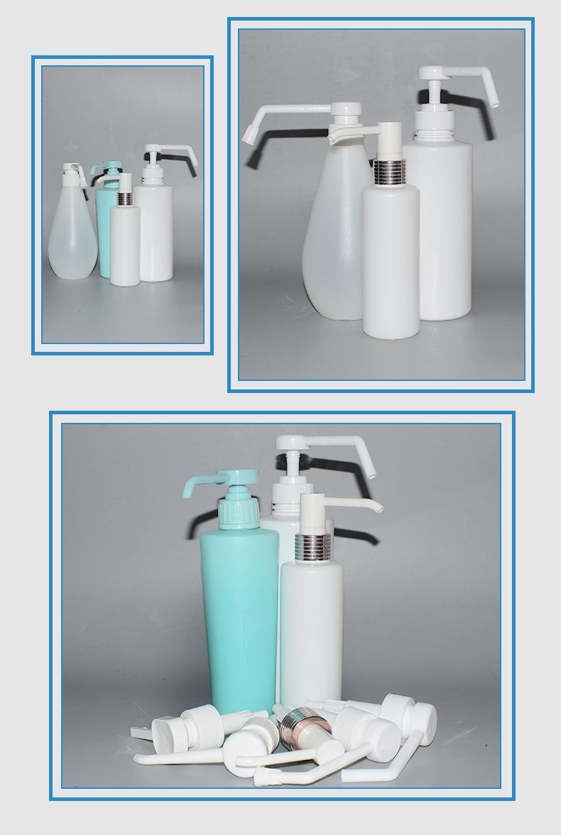 Long nozzle blue plastic hand pump for shampoo bottle