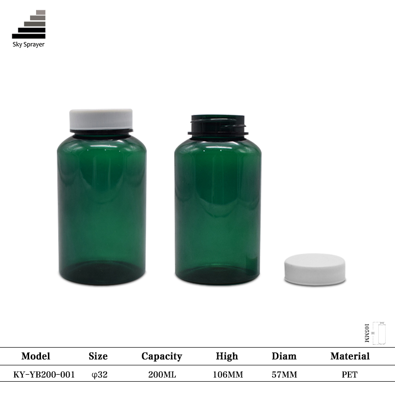 200ml Green Empty Plastic Solid Powder Medicine Chemical Bottles