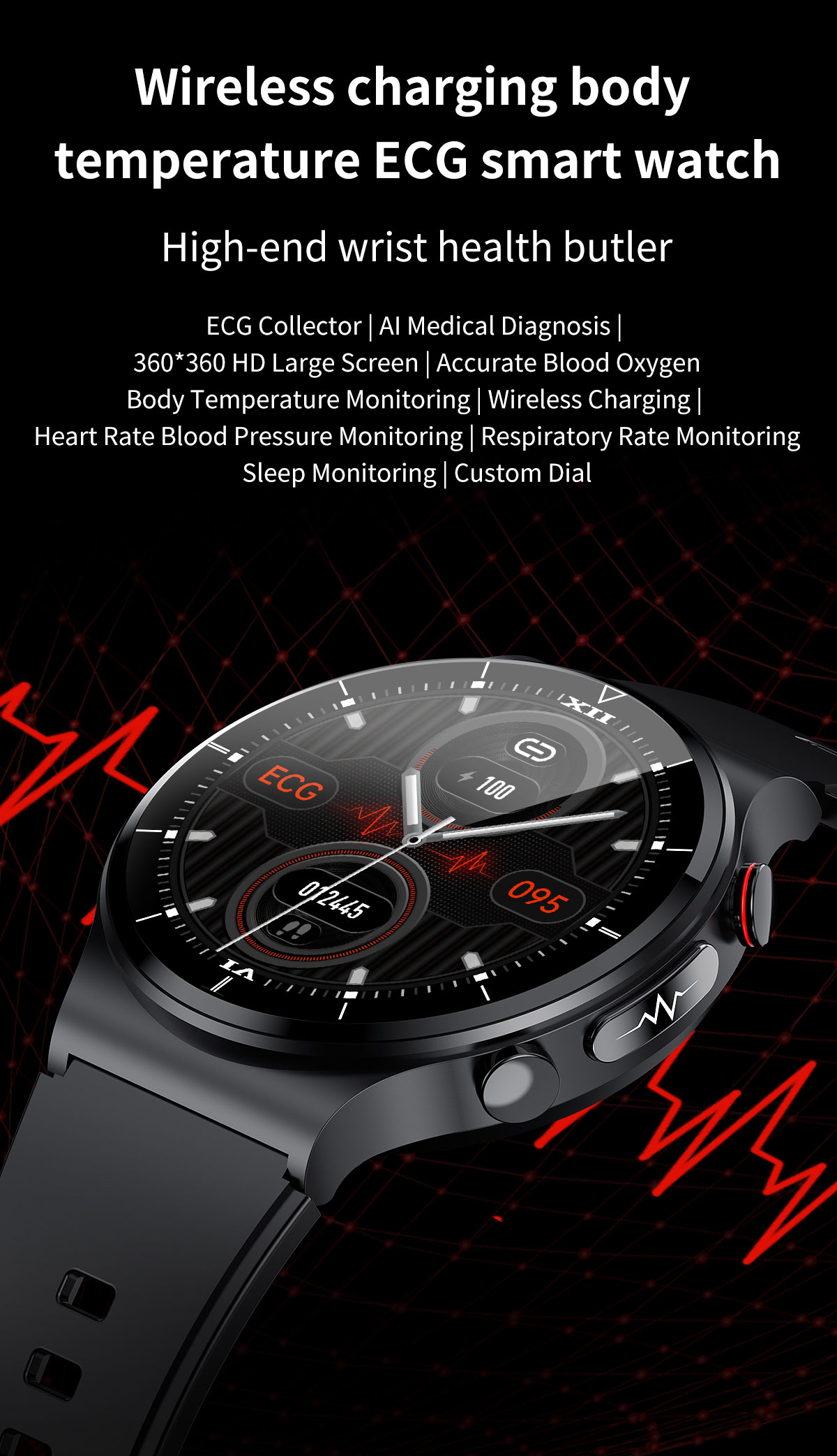 Spo2 ECG PPG Waterproof IP68 Blood Pressure Sport Smart Watch Bracelet For Man Women