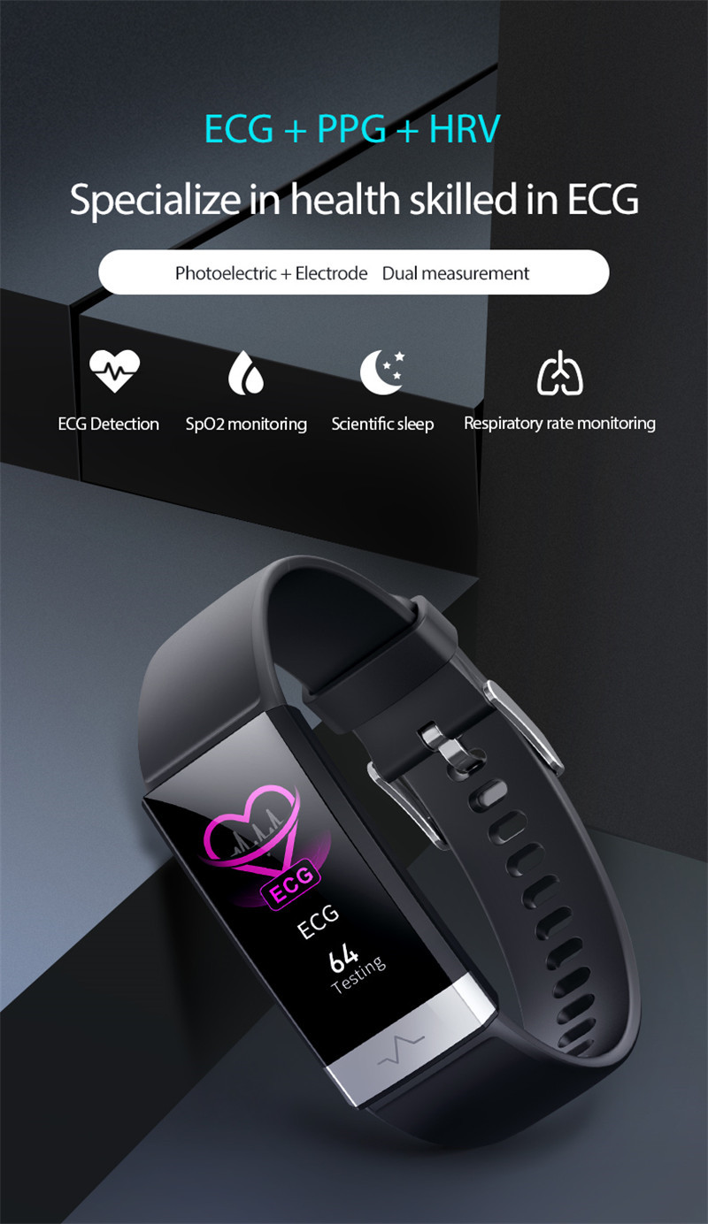 2021 ECG PPG HRV SPO2 Smart Fitness Tracker V19 Monitor Blood Oxygen Pressure Monitoring Smart Bracelet