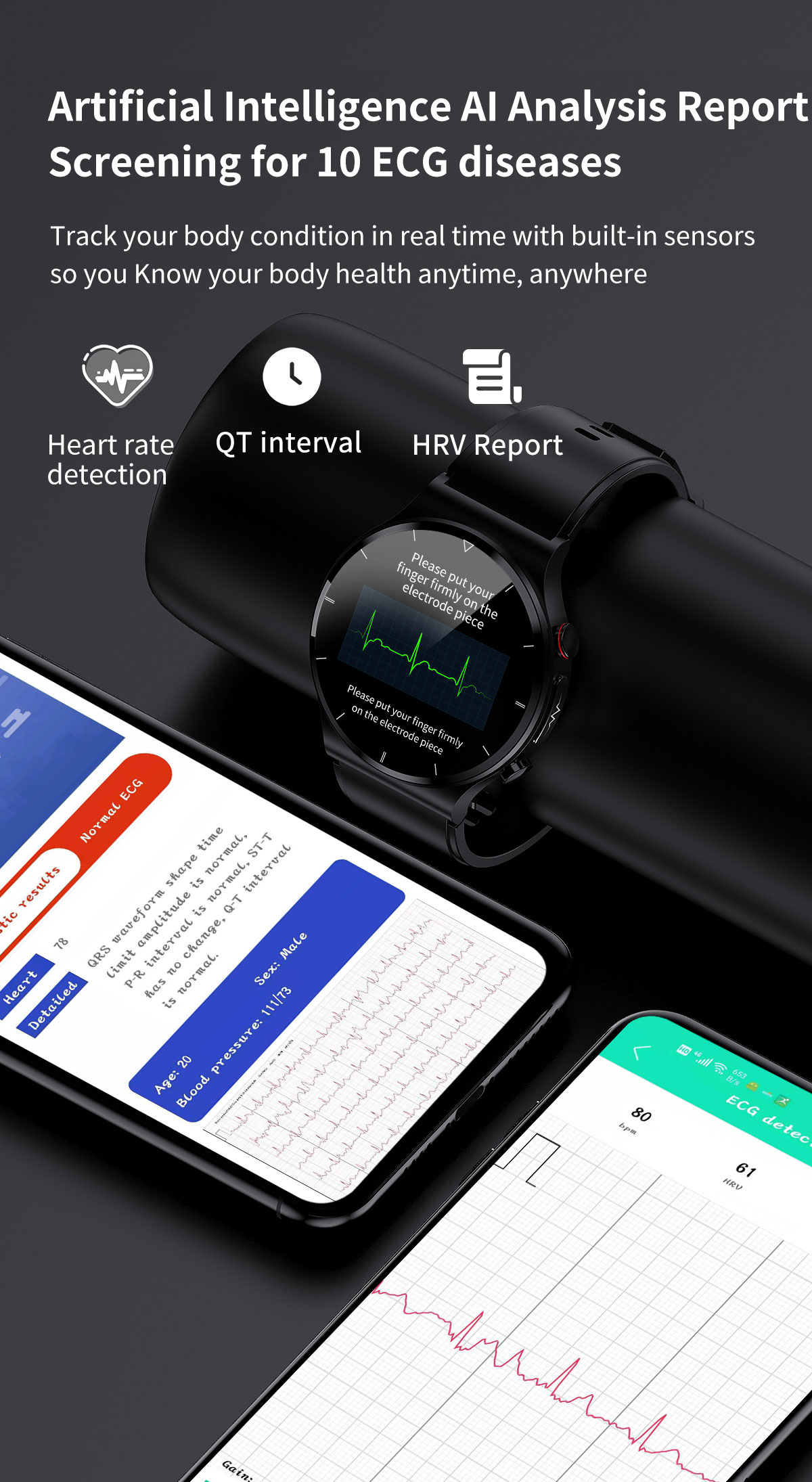 Spo2 ECG PPG Waterproof IP68 Blood Pressure Sport Smart Watch Bracelet For Man Women