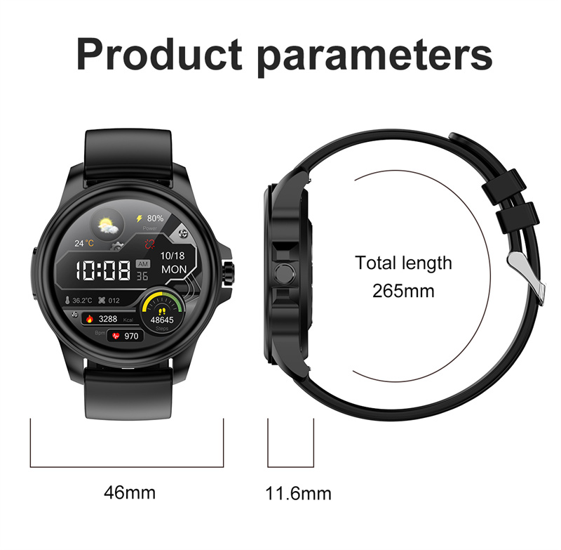 JGo E89 ECG Smart Watch 1.32 Inch 360*360 HD Screen ECG PPG Body Temperature Monitor Blood Oxygen Monitor Smartwatch for Patient