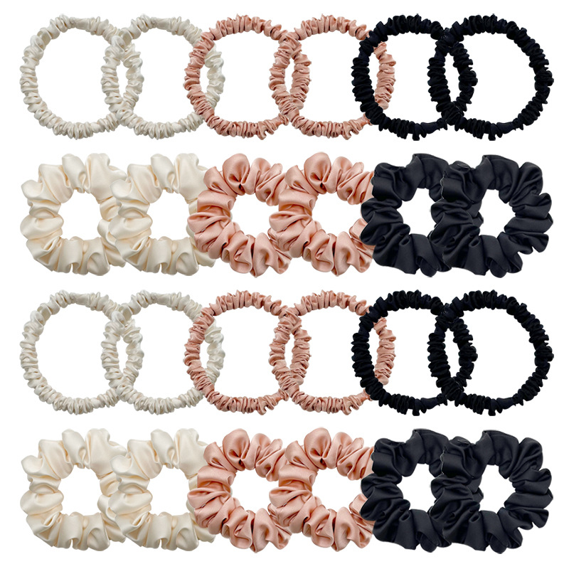 24 Seiden-Haargummis In Retro-Farben – Satin, Elastisch, Haarschonend, 9,5 Cm Durchmesser