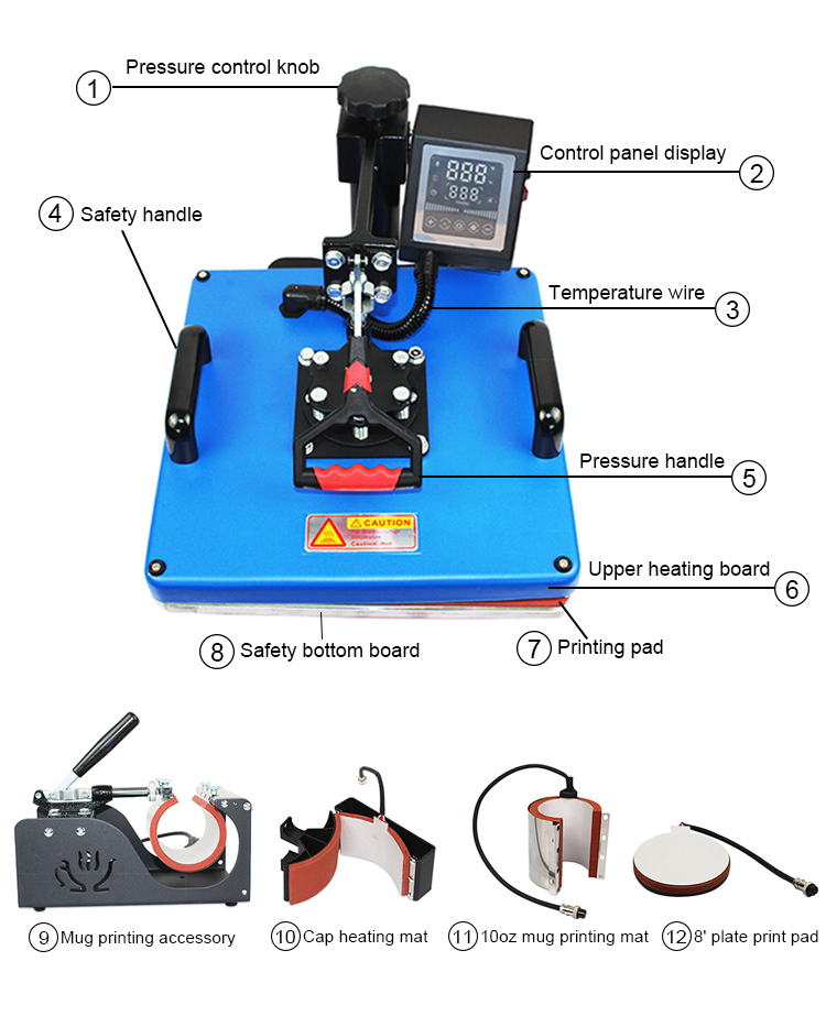 Combo Heat Press Machine Hot sale semi-automatic 8 in1 Motherboard Heating Plate Flatbed T-shirt Printer Machine