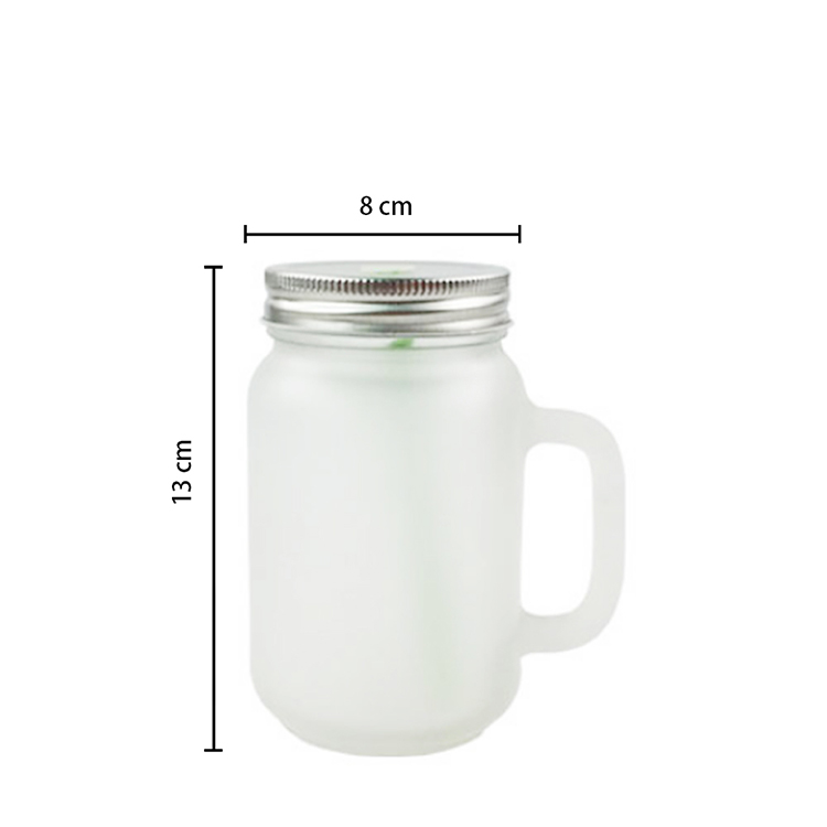 High quality frosted glass mason jar clear plastic straw cup with lid and handle glass mug sublimation