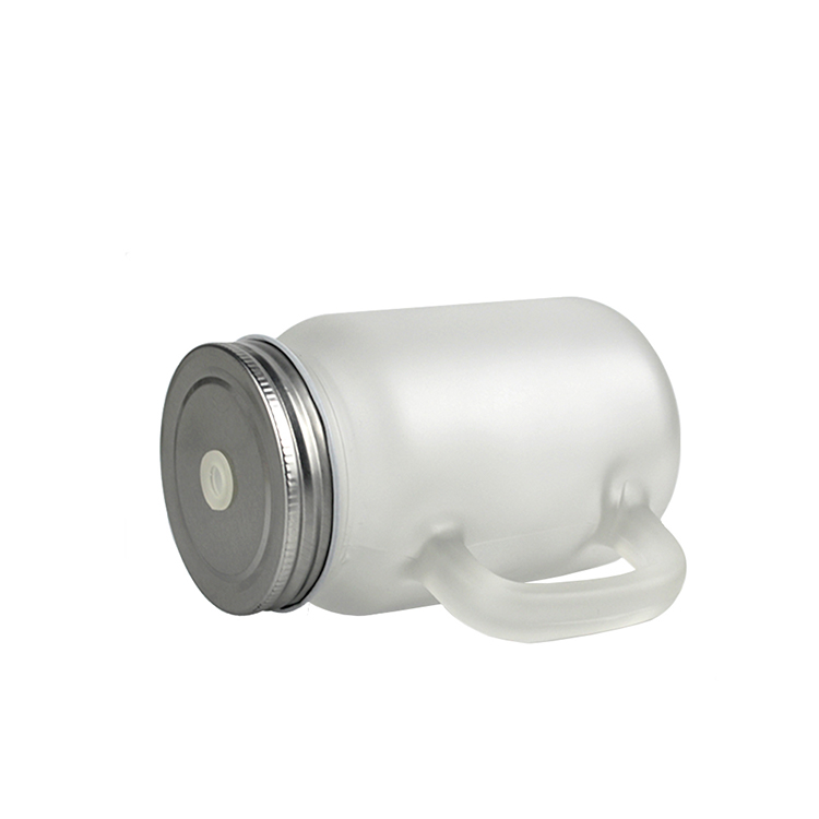High quality frosted glass mason jar clear plastic straw cup with lid and handle glass mug sublimation