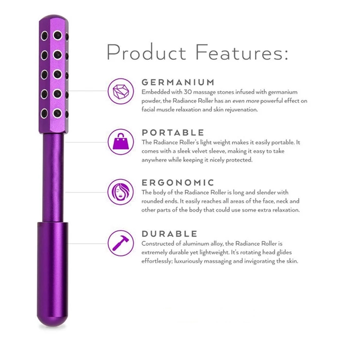 Ifine Beauty Home Negative Ion Facial Massager Hand-held 24 Germanium Slimming Beauty Roller Massager Gold Rod