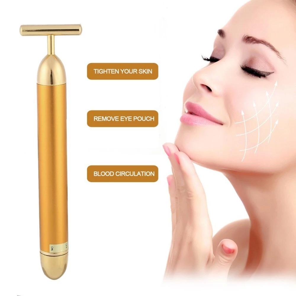 Mini 24K Gold Essence Anti-aging Vibration Pulse Body Lifting Massager Firming Skin Care Face-lifting T-shaped Beauty Stick