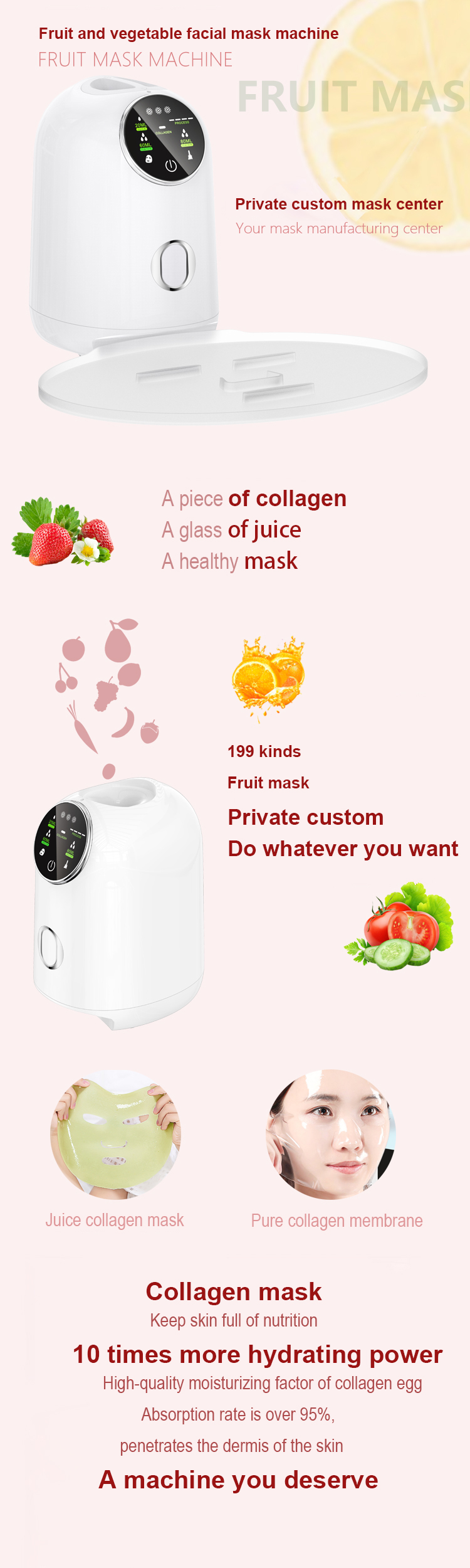 IFINE beauty Newest LED display Visual operation DIY fruit mask maker machine fruit juice collagen automatic facial mask maker