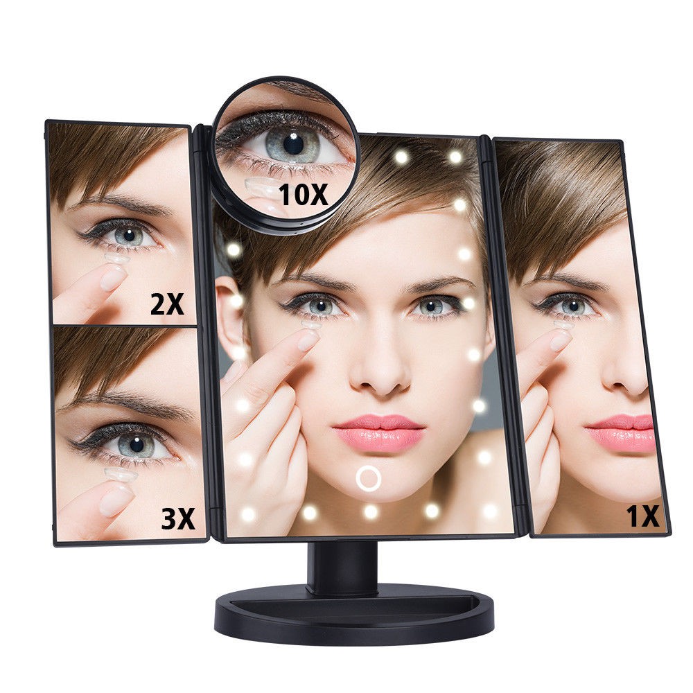 Professional Makeup Mirror 180 Degree Rotating Touch Screen Makeup Mirror Desk Table Vertical LED Makeup Mirror with Light Home