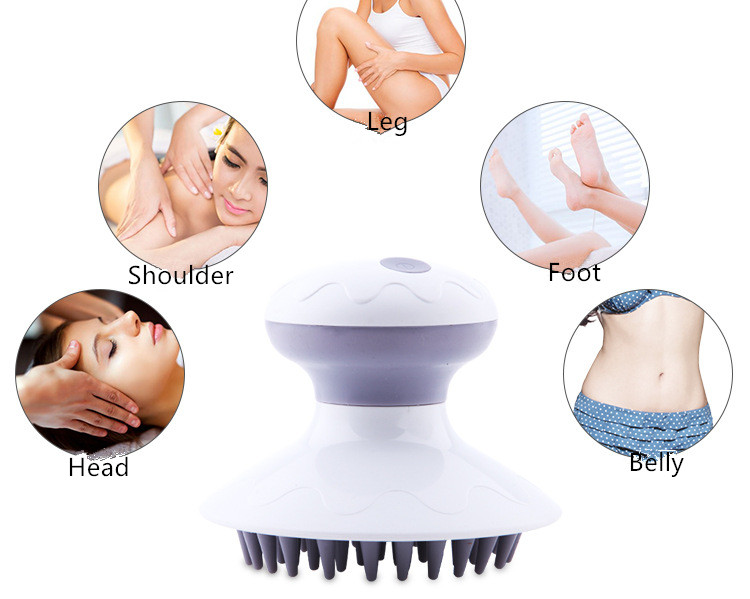 Portable Waterproof Vibration Soft Antibacterial Brush Head Battery Electric Kneading Head Body Scalp Massager with Handle