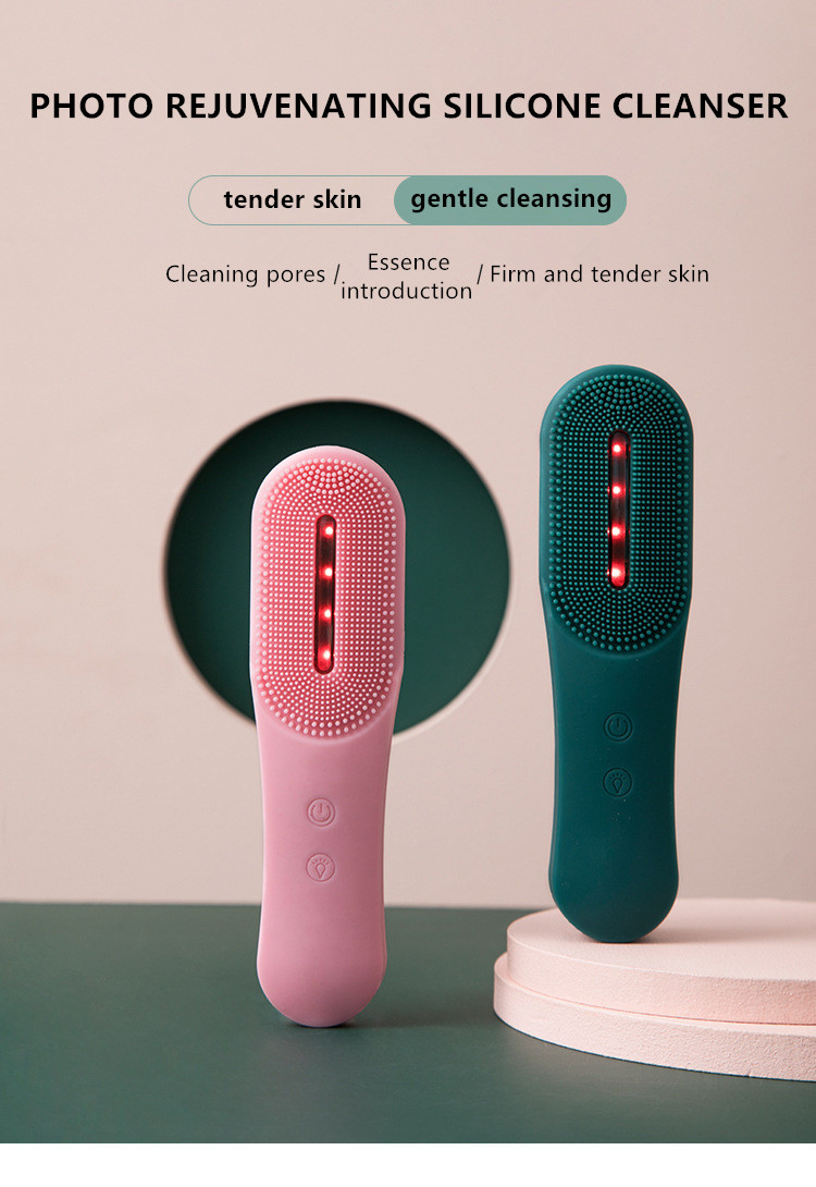 Hot Sale  4 Color Silicone Facial Cleanser Brush USB LED 3 Color Skin Care Rechargeable Deep  Facial Pore Cleaner Waterproof