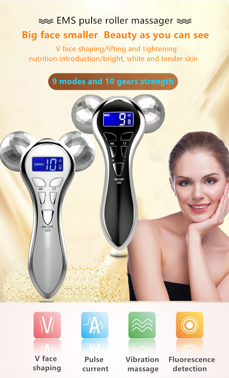 Portable Face Massage Roller  High  Vibration 4D Microcurrent Facial Roller Massager Facial And Body Shaping Massage Roller
