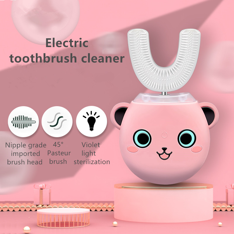 Portable Smart Children's Sonic Electric Teeth Whitening Timing Tool U Type IP X7 Waterproof Multifunctional Silicone Toothbrush