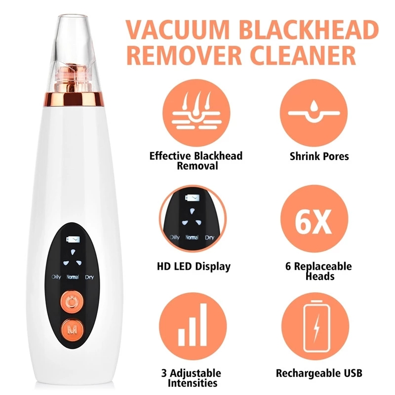 IFINE Beauty 6 Heads Suction Blackhead Remover Vacuum Skin Care Pore Deep Cleansing USB Rechargeable Blackhead Remover Tools