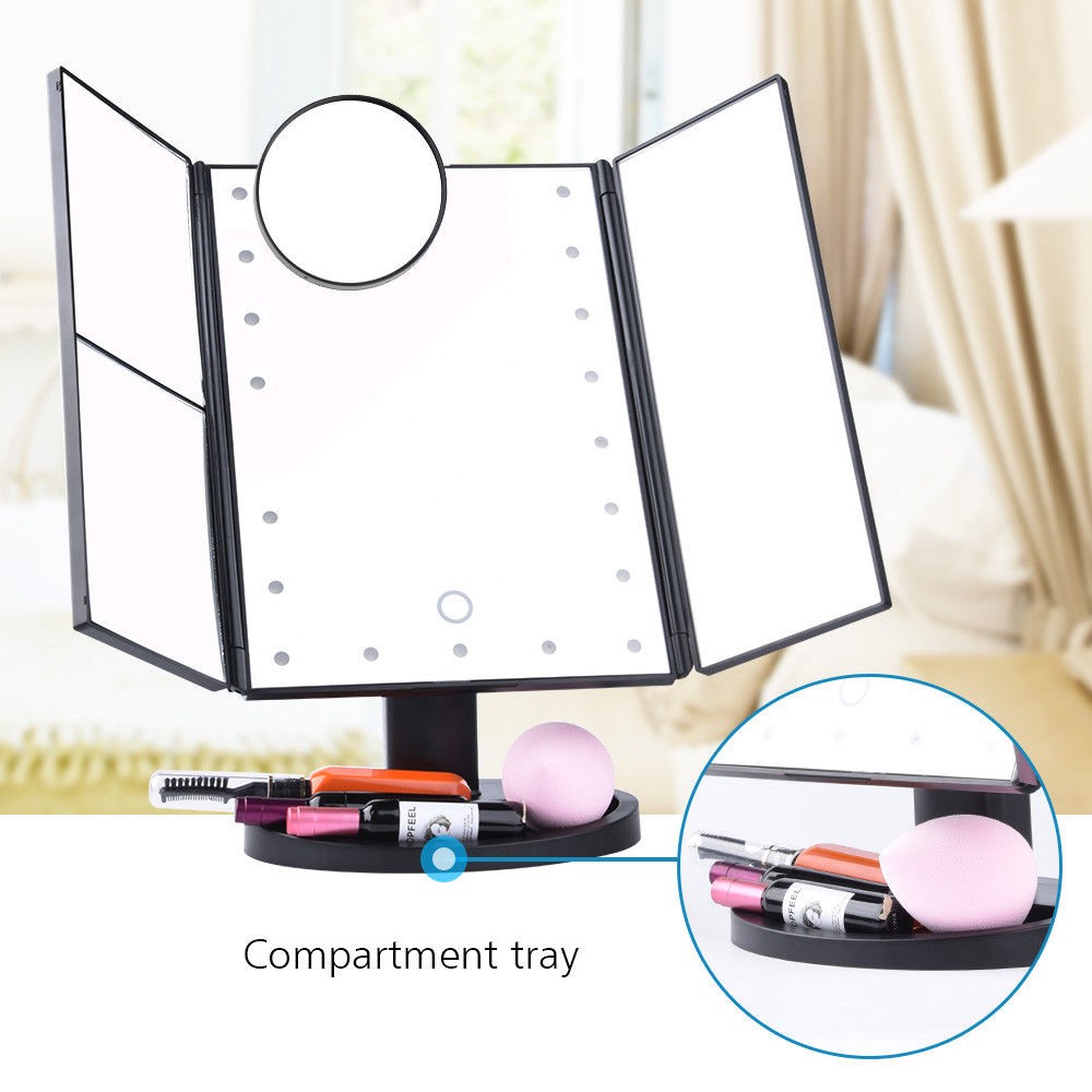 Professional Makeup Mirror 180 Degree Rotating Touch Screen Makeup Mirror Desk Table Vertical LED Makeup Mirror with Light Home
