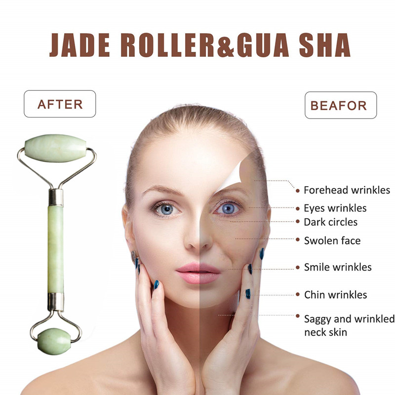 IFINE Beauty Mini natural jade beauty roller facial massage scraping board jade wheel lift face flat V face massage stick