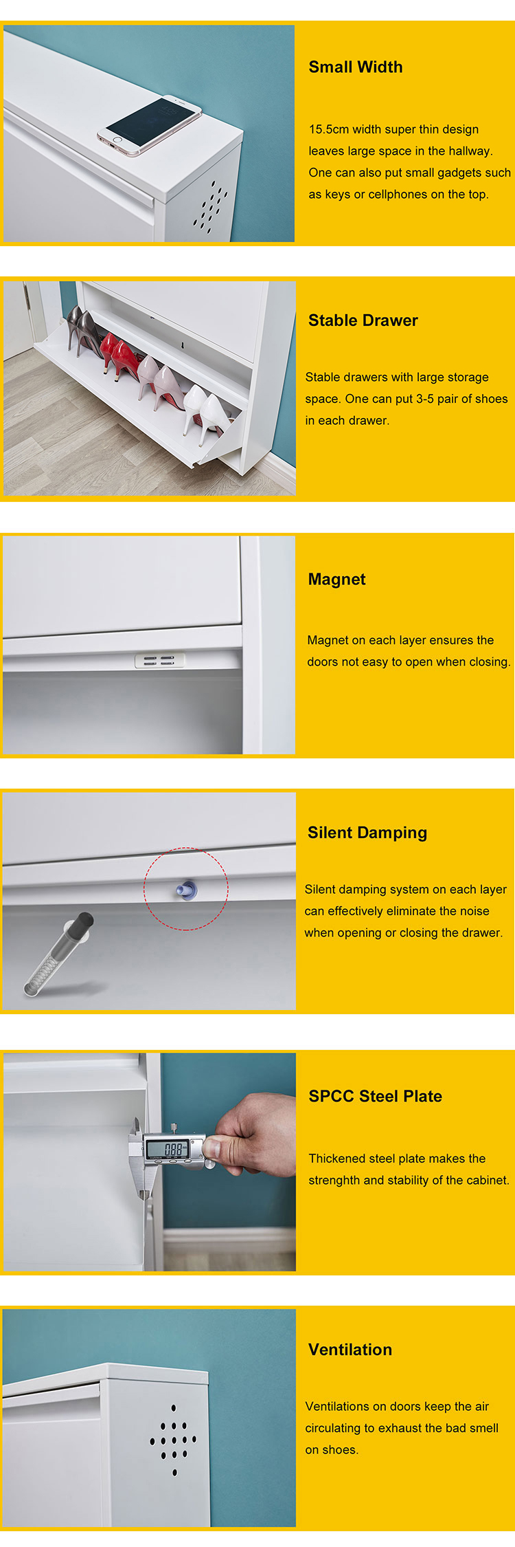 Home Use Wall Mounted 4 Drawer Shoe Steel Storage