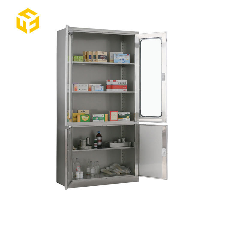 New Design Stainless Steel 2 Tier Instrument Cabinet for Hospital Metal Cabinet