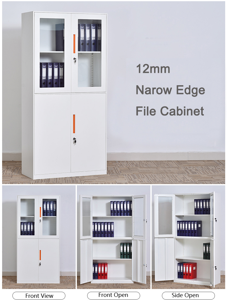 Metal Furniture Showcase Narrow Frame Fashionable Glass Door Storage Bookcase