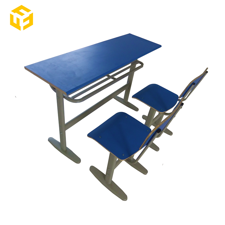 Wood Metal School Desk Chair Set Double Seat Adjustable Height Student Desk With Chair